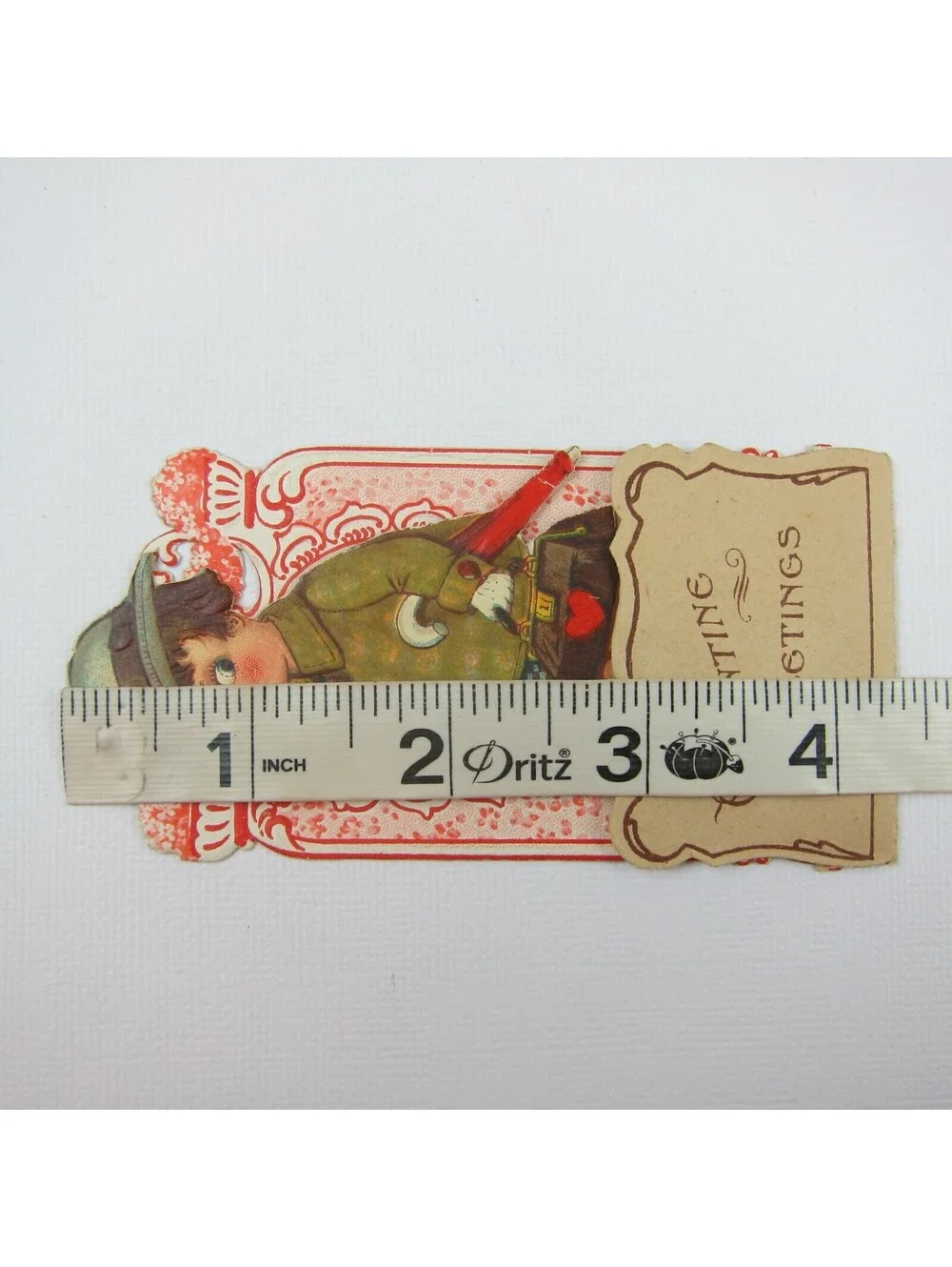 Vintage Valentine 3D Pop Up Die Cut Boy Green Coat & Hat Red Umbrella Black Bag